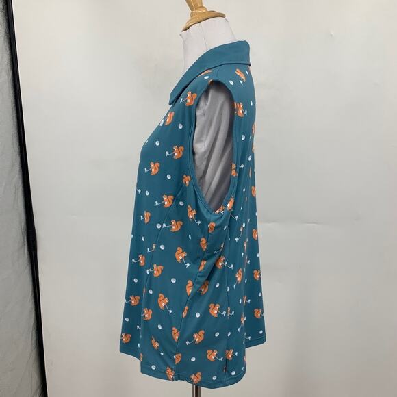 Tipsy Elves Polo Shirt Womens XL Extra Large Squirrel Playing Golf Sleeveless - Picture 4 of 10